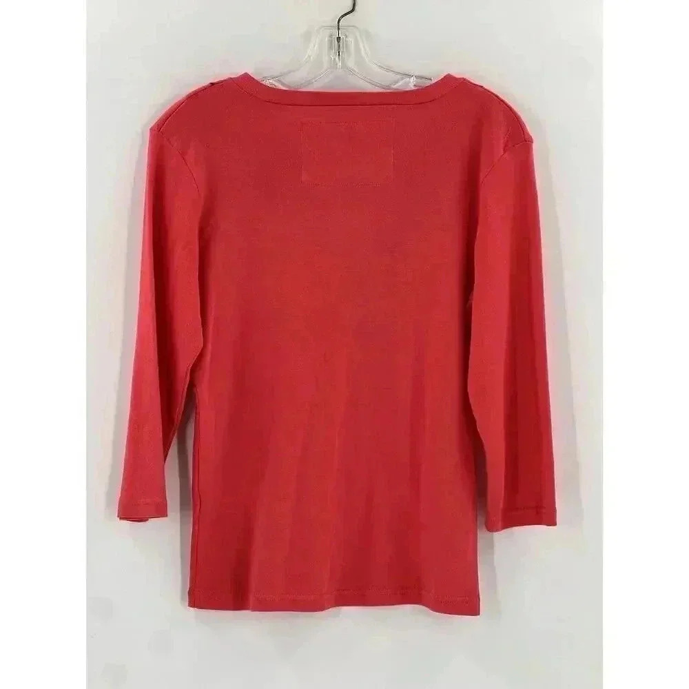 Onque Casuals Top Women's Orange Halloween Spider V Neck Blouse Easy Wear SMALL - Picture 4 of 10